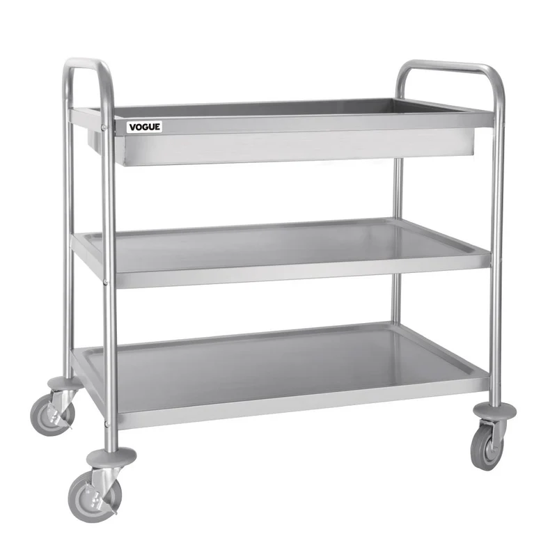 Chariot de débarrassage inox à plateau profond Vogue 3 niveaux