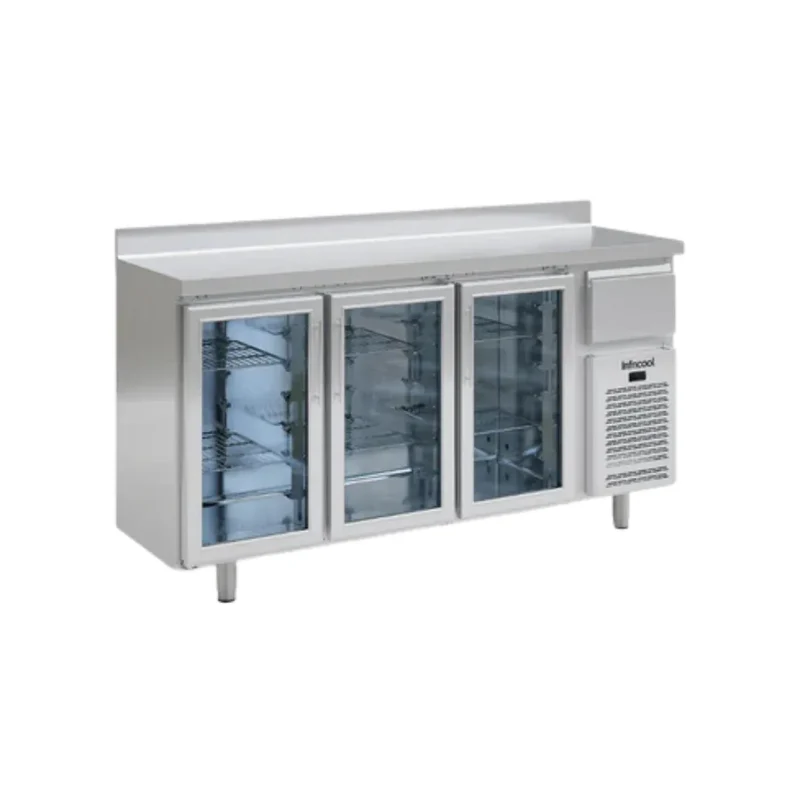 Arrière bar réfrigérée en inox 3 portes vitrées -2/+8°C - 535L