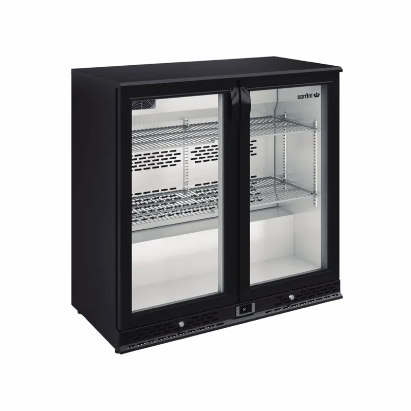 Arrière bar noir réfrigérée positive 2 portes vitrées 900x510x920mm