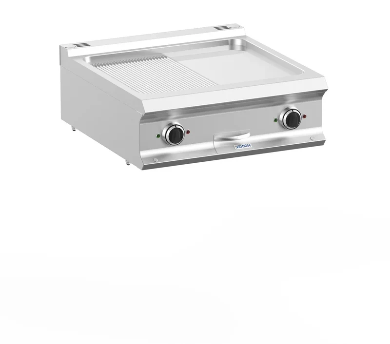 Plancha électrique Dexion Lux 700 - 70/73 - ½ lisse, ½ rainurée, chromée - modèle de table - 10 kW
