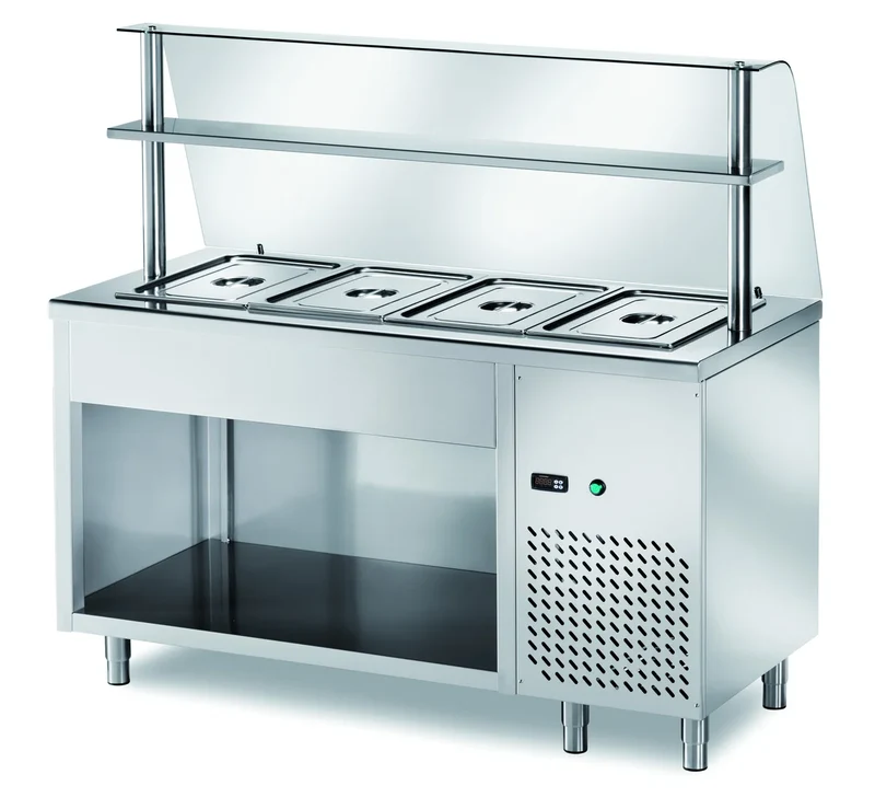 Table réfrigérée libre-service PROFI ouverte avec rehausse vitrée 1200x700x1400 - 3x GN 1/1