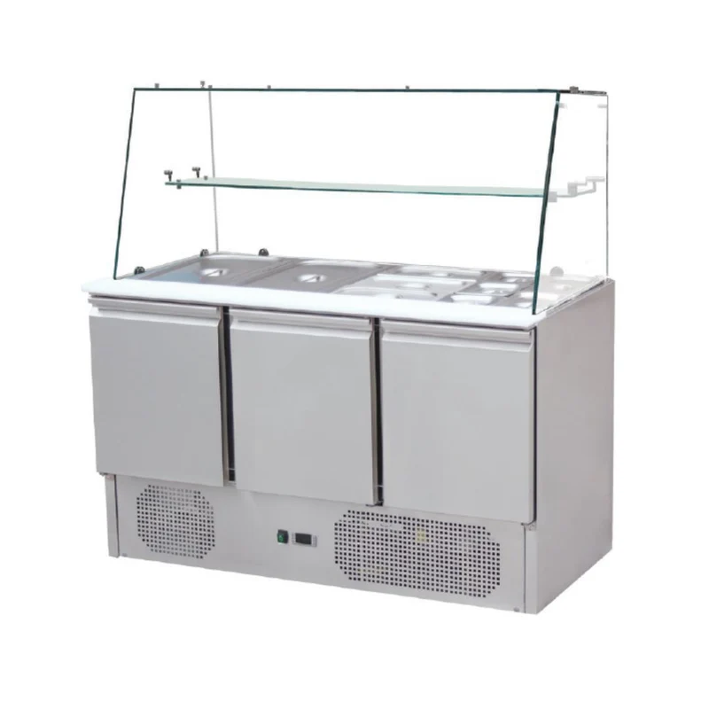 Saladette réfrigérée 3 portes + Vitres doit - 1365 x 700 x 1330 mm - Skyrainbow THS903VG