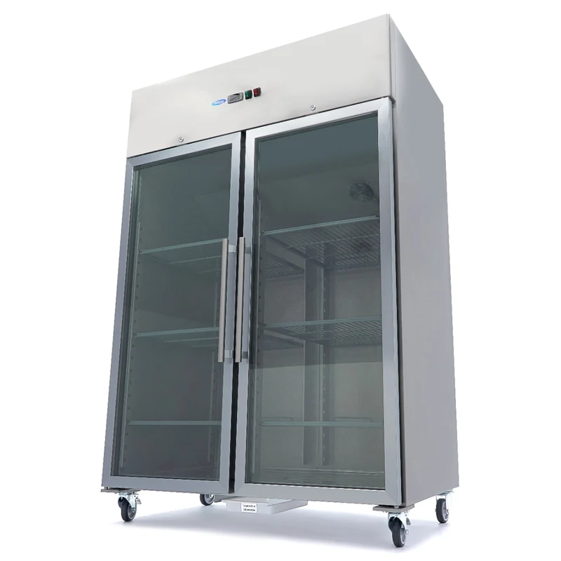 Armoire positive - 1400 L - 6 étagères réglables (2/1 GN) - acier inoxydable - avec portes en verre