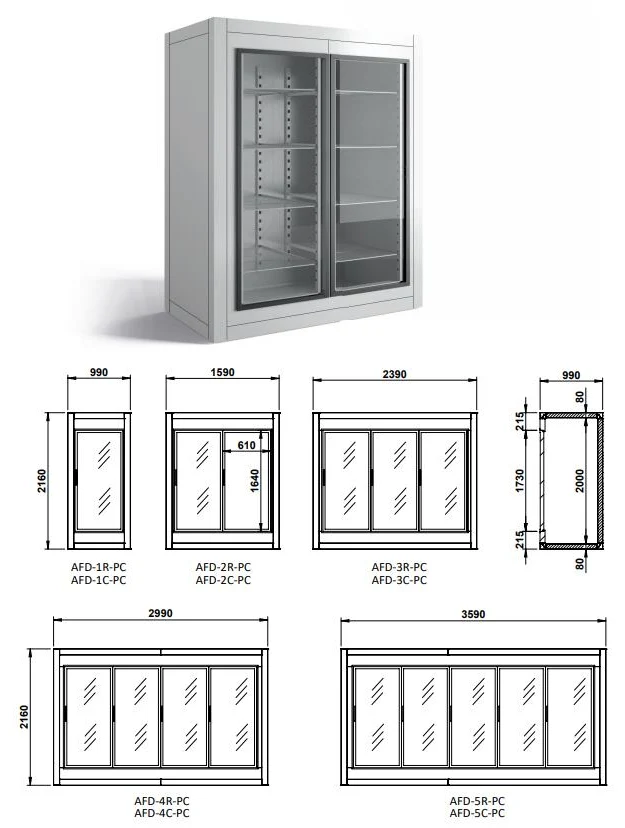 Armoire froide démontable négative 1 porte vitrée 990x990x2160 mm - mini chambre froide - CORECO AFD-1C-PC