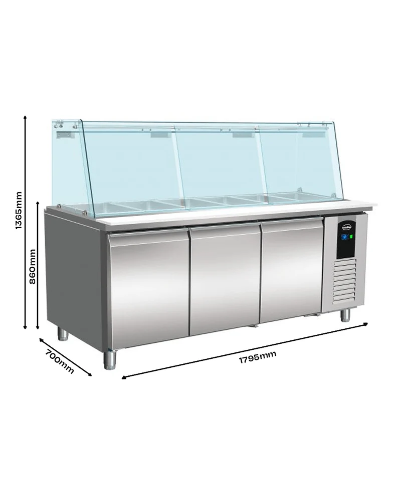 Saladette Réfrigérée Vitrée 3 Portes 5× GN 1/1 – Réfrigérateur, +2/+8 °C