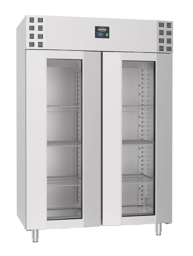 Armoire Réfrigérée Inox Vitrée Monobloc 2 Portes 1400L – Réfrigérateur, +2/+8 °C