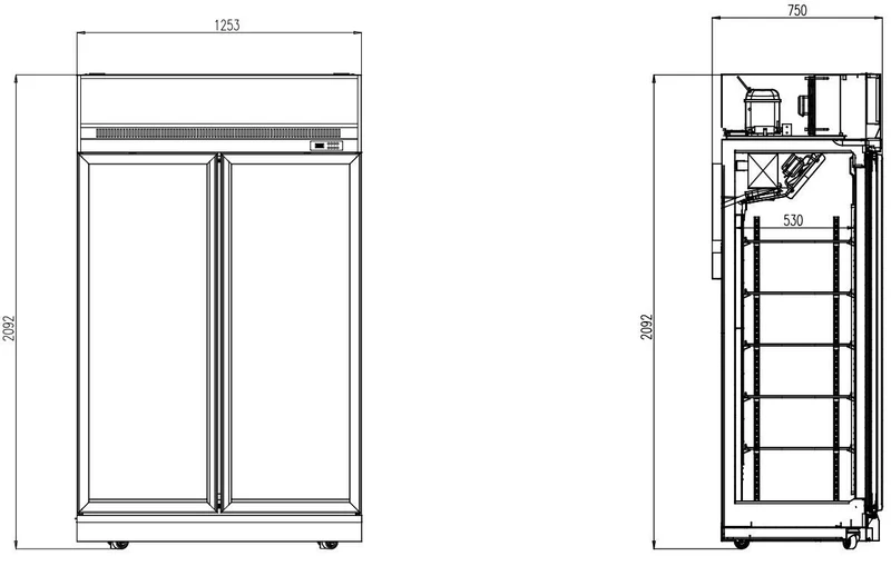 Armoire Négative Vitrée 2 Portes Ins-1000F Noire – Congélateur, -18/-22 °C