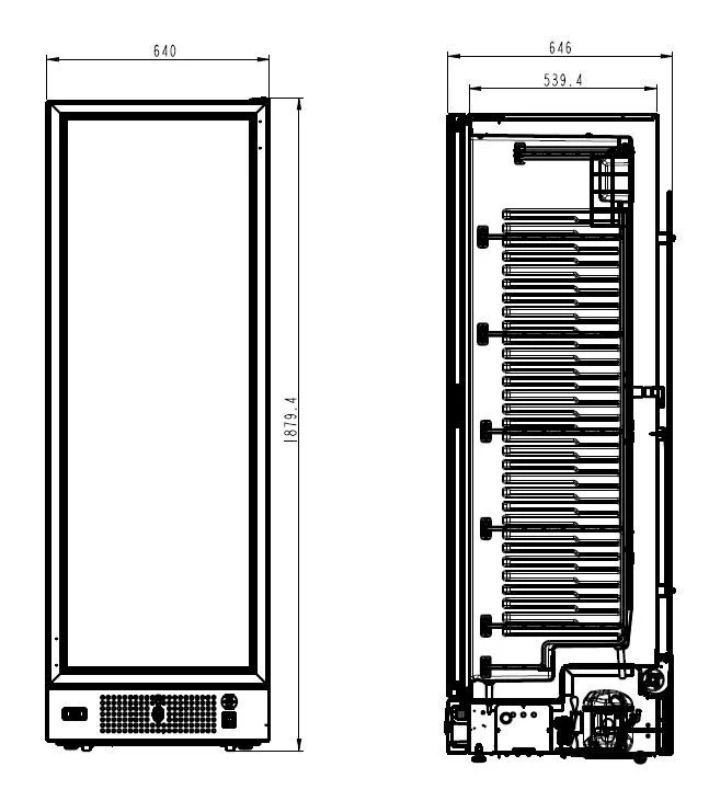 Armoire Négative Vitrée 1 Porte 382L L640 Noire – Congélateur, -18/-24 °C