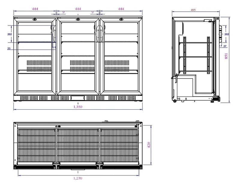 Arrière Bar Réfrigérée Noir 3 Portes L1350 (7527.0040)