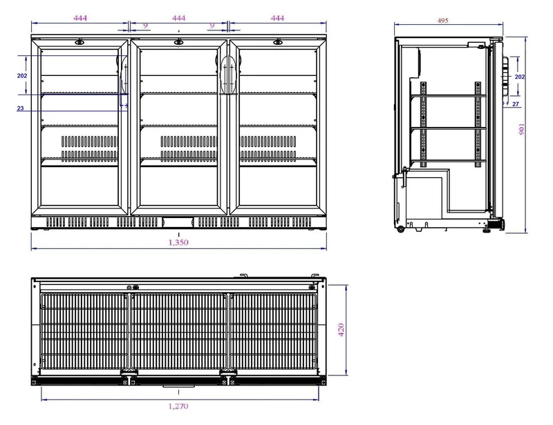 Arrière Bar Réfrigérée Noir 3 Portes L1350
