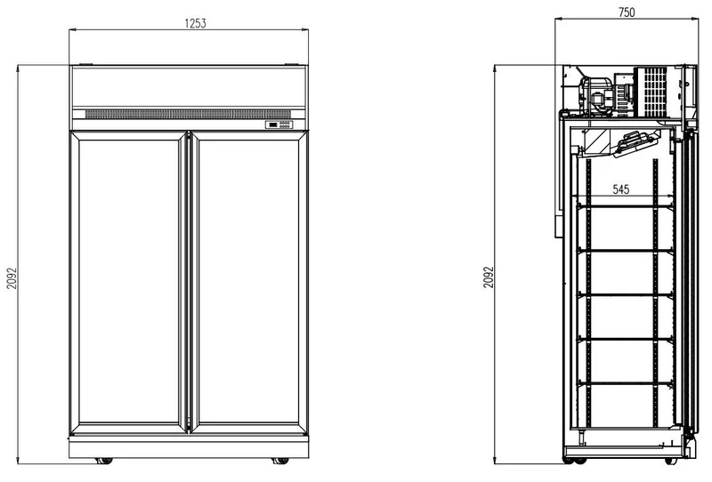 Armoire Réfrigérée Vitrée 2 Portes Ins-1000R Noire – Réfrigérateur, 0/+10 °C