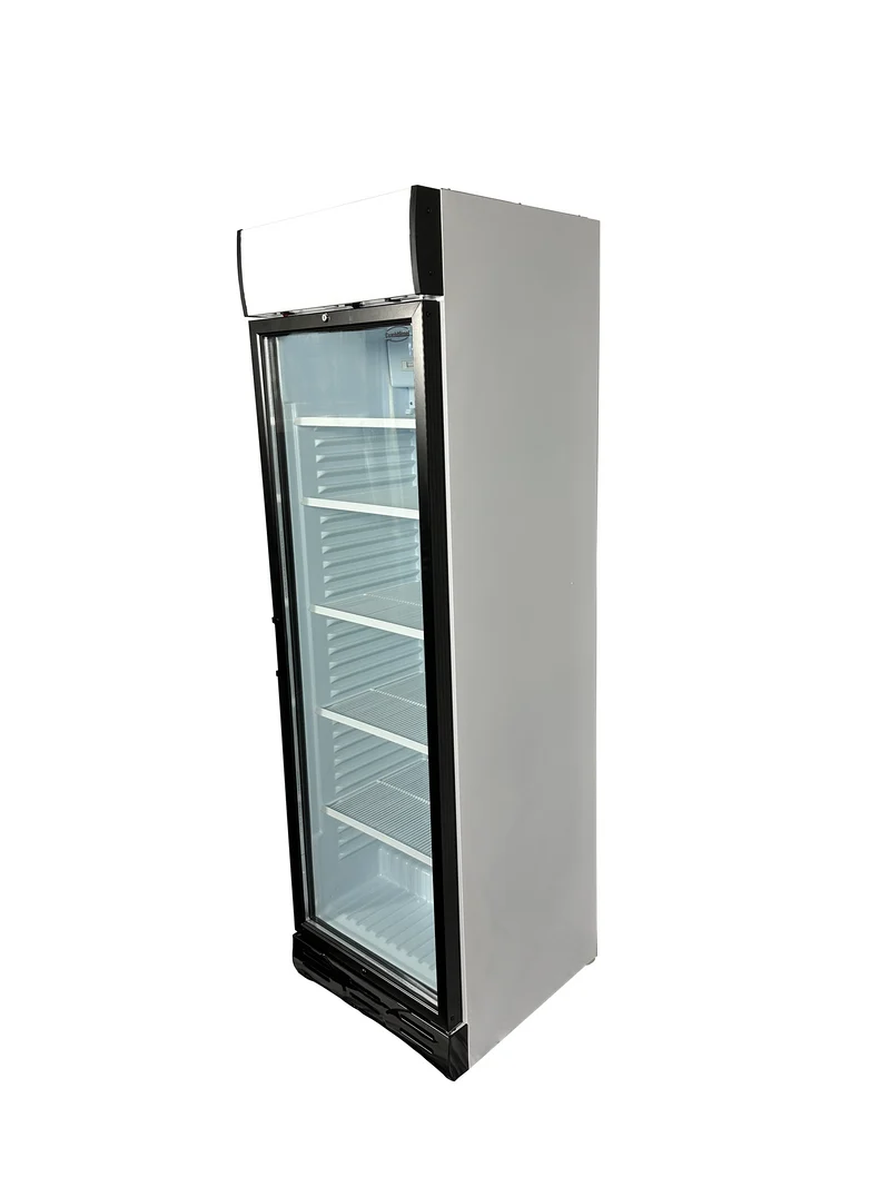 Armoire Réfrigérée Vitrée 1 Porte 382L Blanche Ouverture Gauche – Vitrine à Boissons, +4/+10 °C