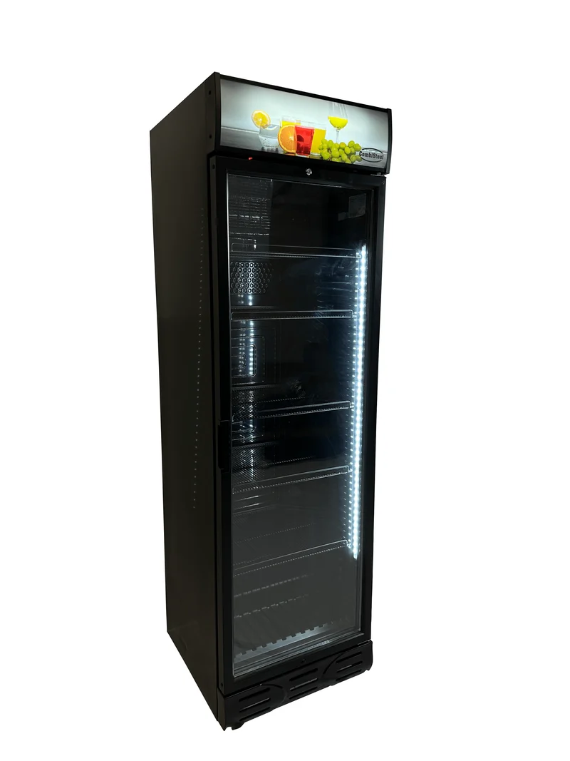 Armoire Réfrigérée Vitrée 1 Porte 382L Noire Ouverture Gauche – Vitrine à Boissons, +4/+10 °C