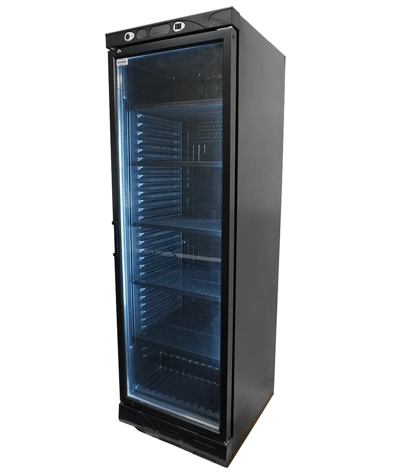 Armoire Réfrigérée Vitrée 1 Porte 382L Noire Sans Bandeau – Vitrine à Boissons, +4/+10 °C