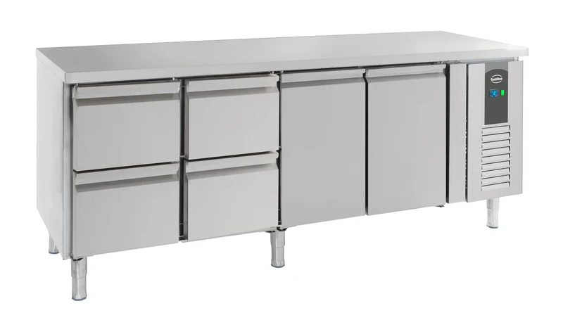 Table Réfrigérée Inox 2 Portes 4 Tiroirs L2230 – Réfrigérateur, +2/+8 °C