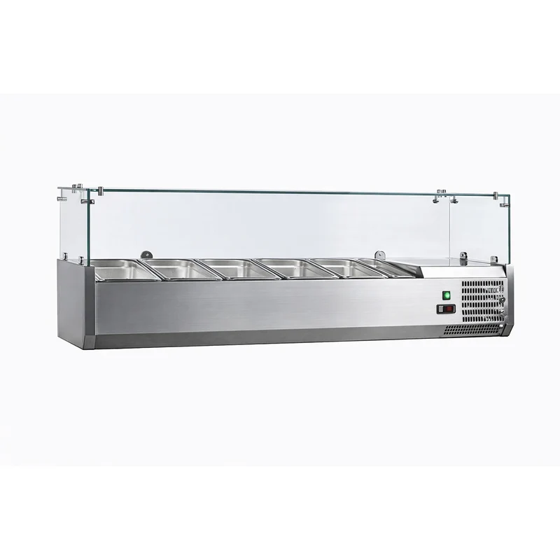 Vitrine à ingrédients inox, 1500mm, 5 GN1/3-150+ 1 GN1/2/150, +2/+8°c