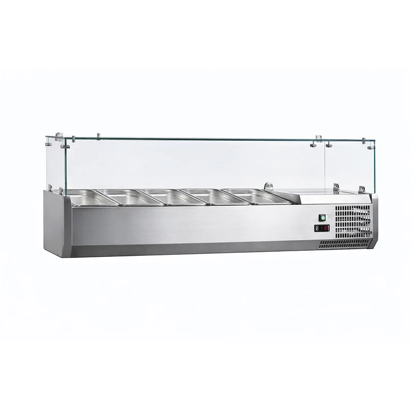 Vitrine à ingrédients inox, 1400mm, 4 GN1/3+1GN1/2-150+2/+8°c