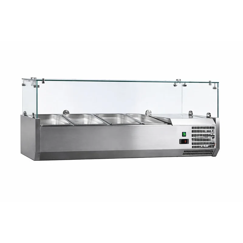 Vitrine à ingrédients inox, 1200mm, 3 GN1/3-150+ 1 GN1/2-150, +2/+8°c