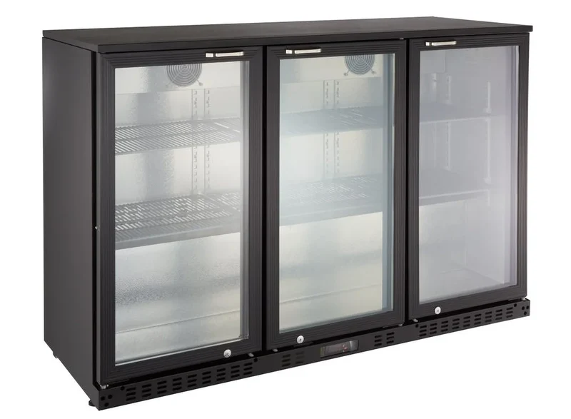 Armoire à boissons ECO 350 noire avec portes battantes, éclairage LED, encastrable sous plan de travail