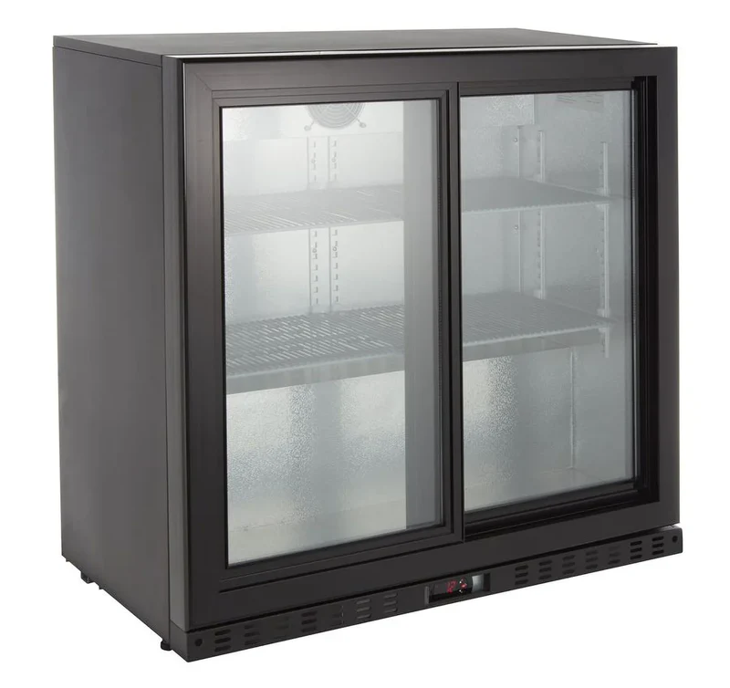 Armoire à boissons ECO 230 noire avec portes coulissantes, éclairage LED, encastrable sous plan de travail