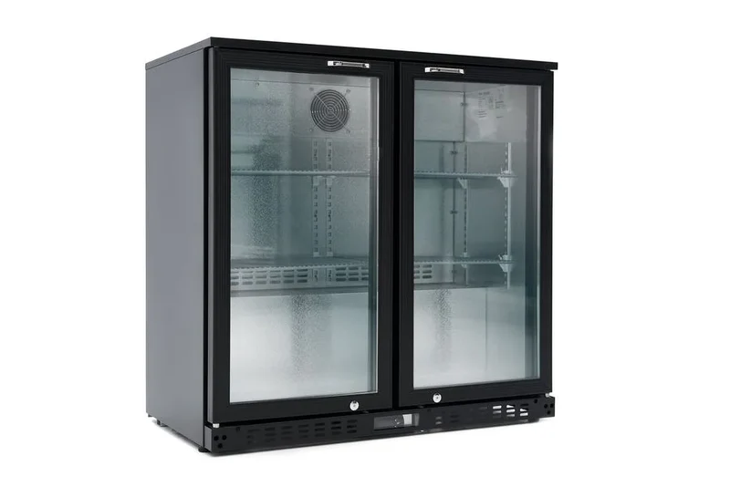 Armoire à boissons ECO 230 noire avec portes battantes, éclairage LED, encastrable sous plan de travail