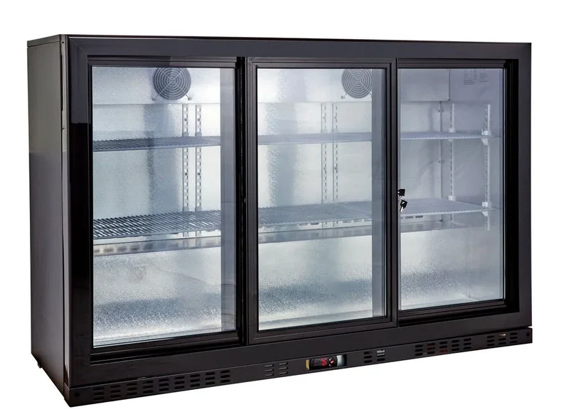 Armoire à boissons ECO 350 noire avec portes coulissantes, éclairage LED, encastrable sous plan de travail