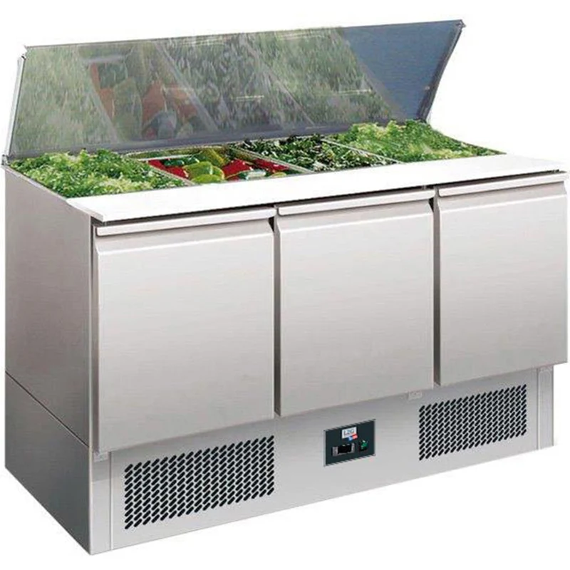 Saladette inox couvercle télescopique, 3 portes, +2/+8°c