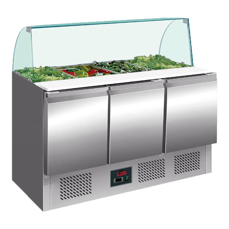 Saladette réfrigérée inox pare-haleine incurvé verre