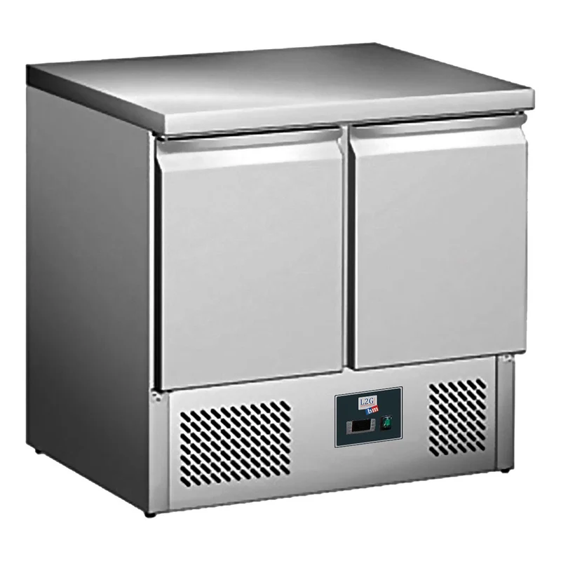 Saladette réfrigérée centrale, dessus inox fixe, 2 portes, +2/+8°c