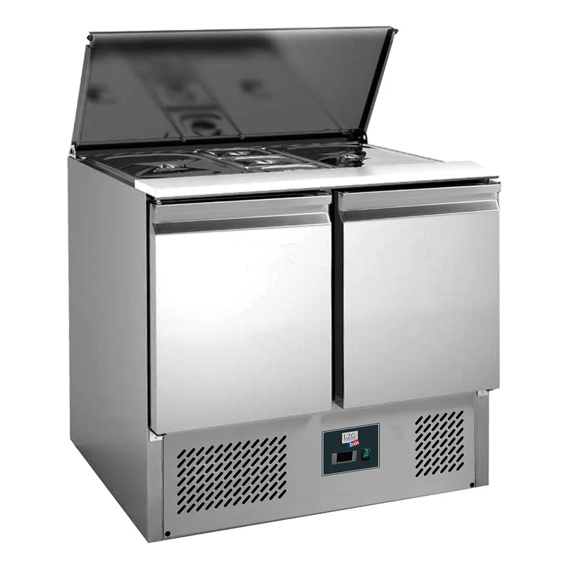 Saladette inox couvercle télescopique, 2 portes, +2/+8°c