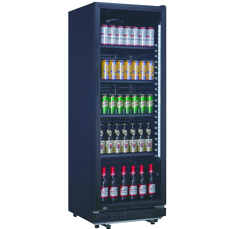 Vitrine à boissons réfrigérée noire 360L 1 porte vitrée, 0/+10°c