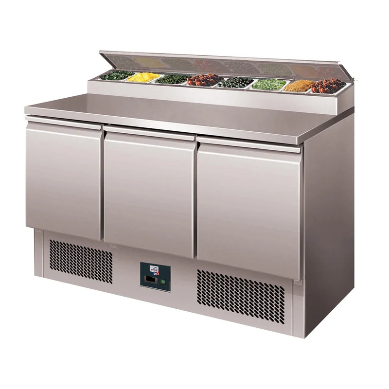 Table à sandwich type saladettes avec couvercle inox, 3 portes, +2/+8°c