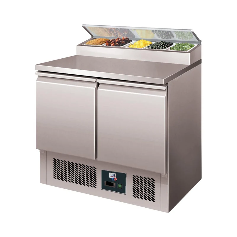 Table à sandwich type saladettes avec couvercle inox, 2 portes, +2/+8°c