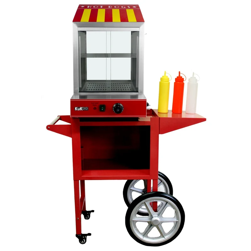 KuKoo Cuiseur Vapeur Commercial pour Hot Dog avec Chariot & Accessoires