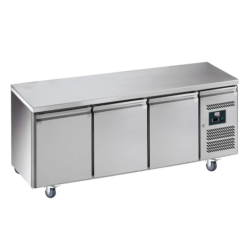 Desserte réfrigérée inox centrale, 3 portes, GN1/1, -18/-22°c