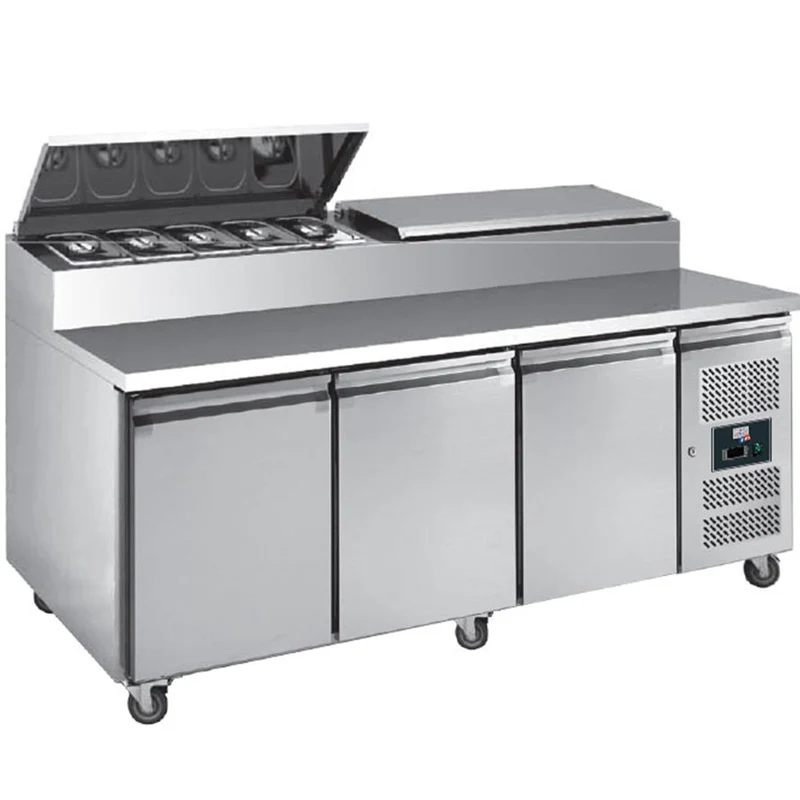 Tables à sandwichs groupe latéral avec couvercle inox, 3 portes +2/+8°c
