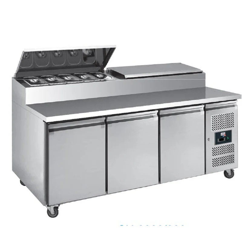 Tables à sandwichs groupe latéral avec couvercle inox, 3 portes +2/+8°c