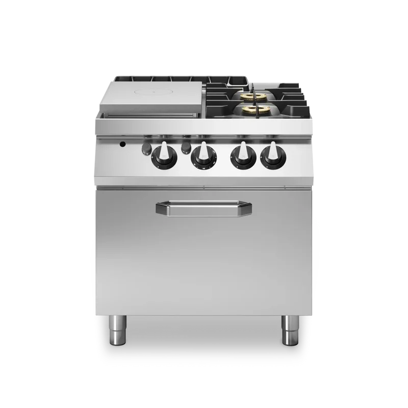 Fourneau 2 feux + plaque coup-de-feu sur four gaz – 26 kW Gaz – 800x730x870mm