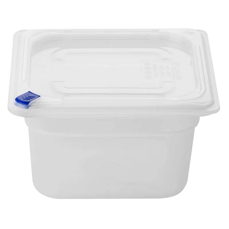 Bacs PP Hygiplas Click GN 1/6 avec couvercles et 7 clips de couleur 100mm 1,5L (lot de 4)
