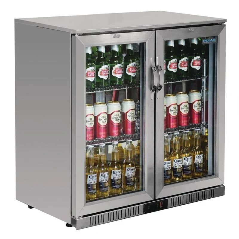 Arrière-bar réfrigéré en inox Polar Série G avec 2 portes battantes 208 L