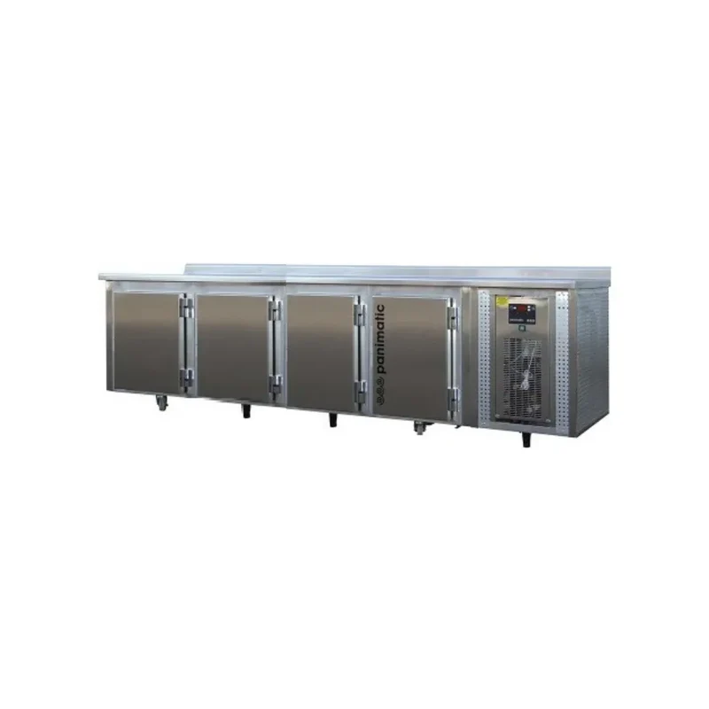 Tour réfrigéré 4 portes +2/10°C avec dessus et dosseret inox - 3735x690x900mm