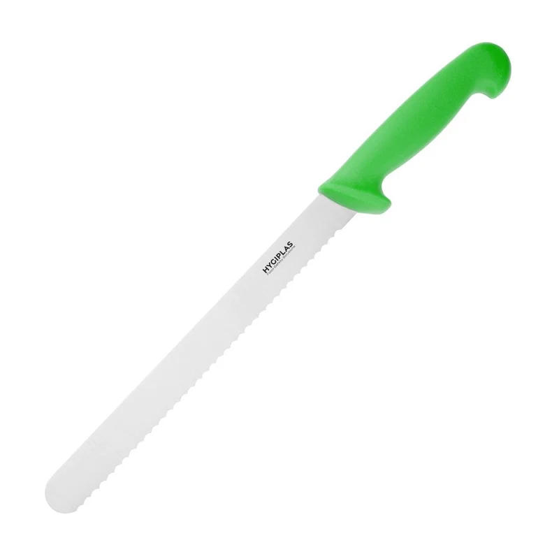 Couteau à génoise dentelé Hygiplas vert 254mm