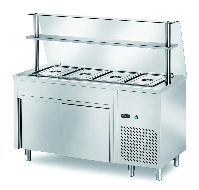 Table réfrigérée libre-service PROFI neutre avec portes coulissantes et rehausse vitrée 900x700x1400 - 2x GN 1/1