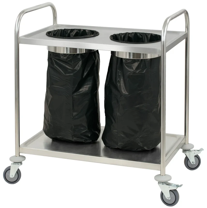 Chariot en inox porte-poubelle