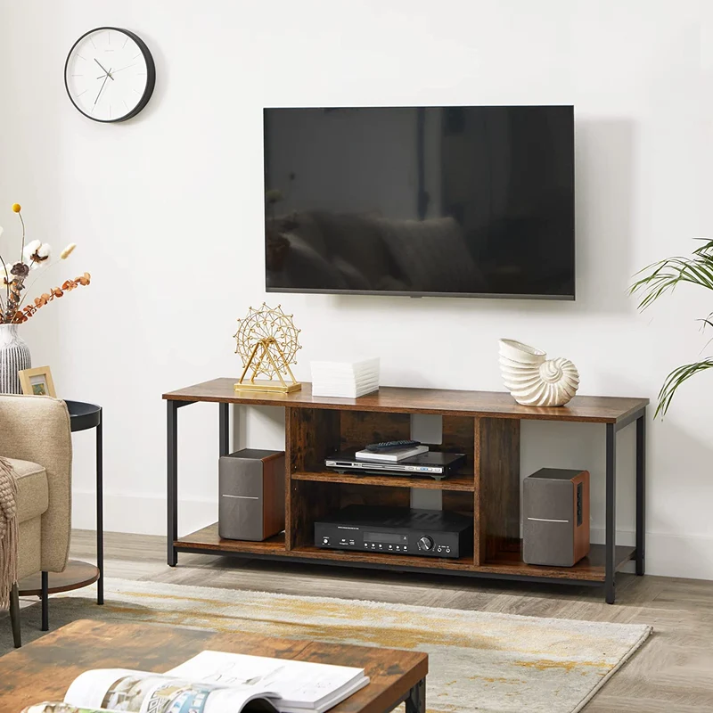 VASAGLE TV Stand for Tvs up to 60 Inch TV Cabinet with Open Storage TV Console Unit with Shelving, for Living Room, Entertainment Room Rustic Brown and Black