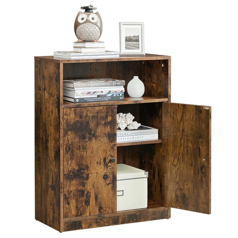VASAGLE Storage Cabinet, Adjustable Shelf, for Living Room, 23.6, Rustic Brown