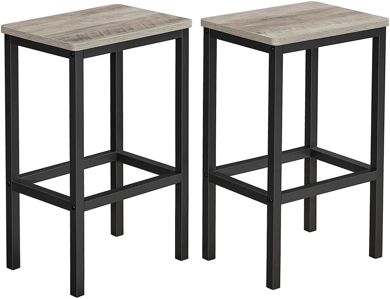 VASAGLE Bar Stools, Set of 2 Bar Chairs, Industrial, Greige and Black