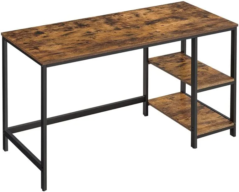 VASAGLE 55.1 Computer Desk Home Office Desk for Study with 2 Shelves on Left or Right Rustic Brown and Black