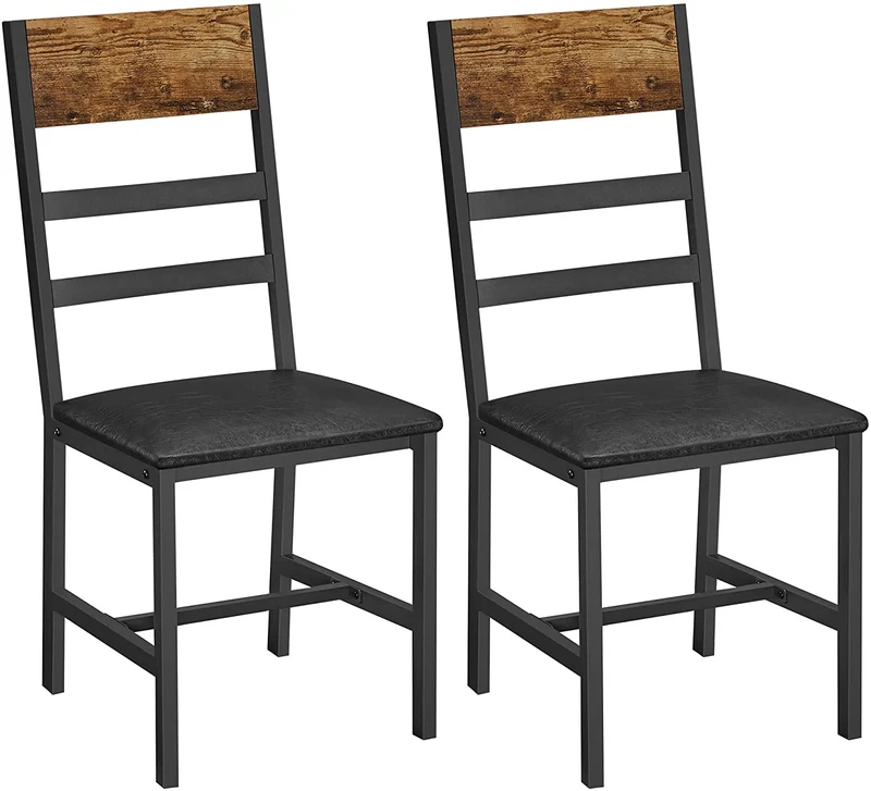 VASAGLE Dining Chairs, Dining Room Chairs Set of 2, Kitchen Chairs, Upholstered Seat, Rustic Brown and Black