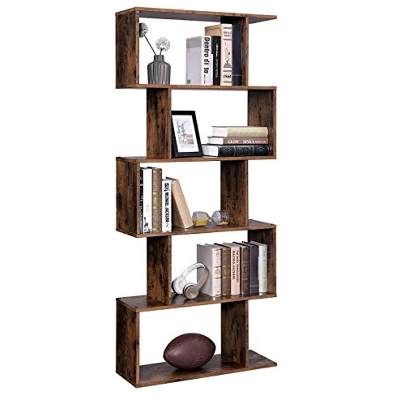 VASAGLE Bookcase, 5-Tier Bookshelf, Storage Shelf, Rustic Brown